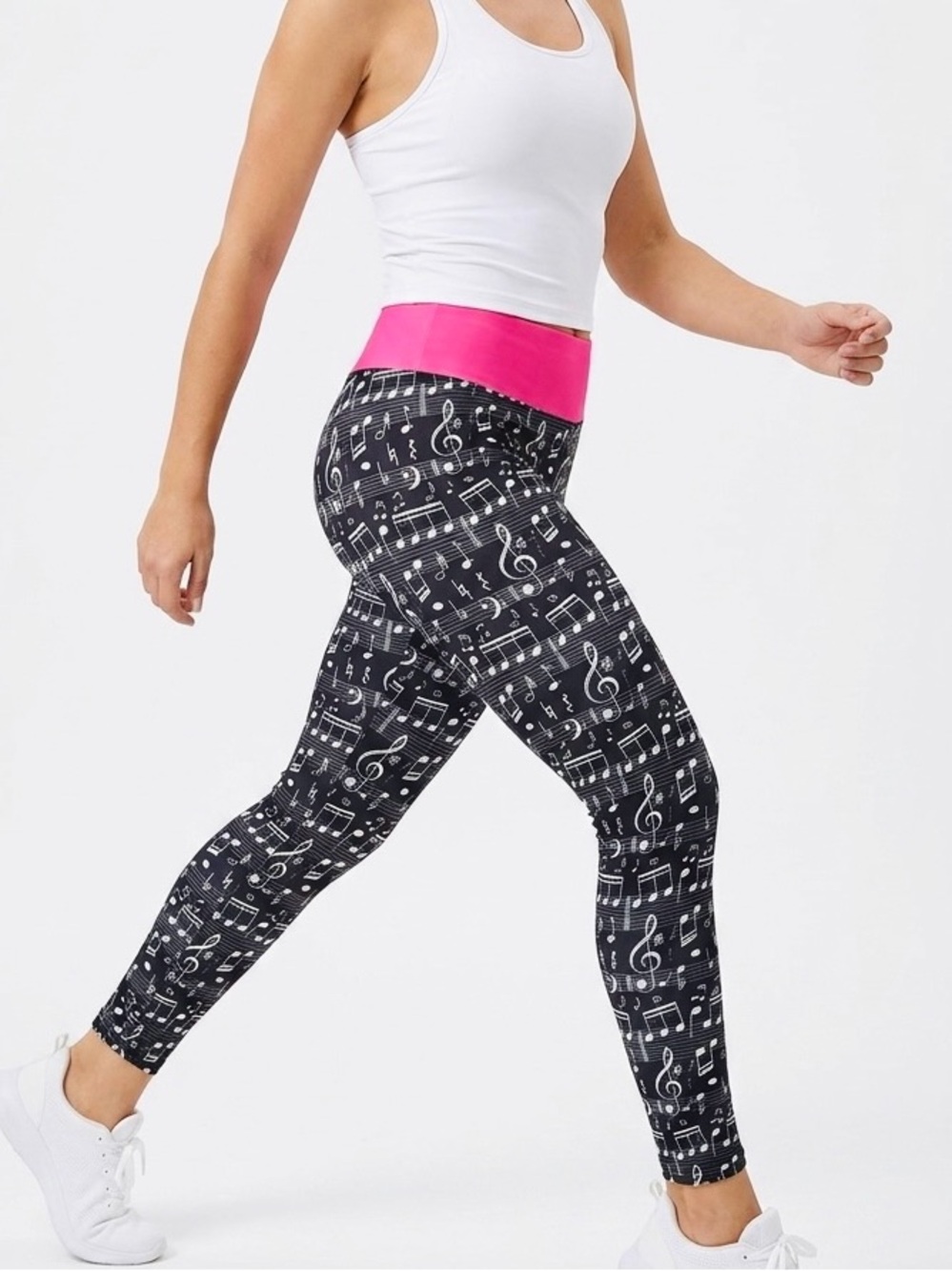 DREAM LEGGINGS Black & White Music Notes Printed High Waisted Yoga Leggings